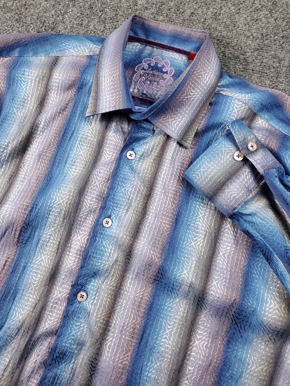 Luchiano Visconti Shirt XL Multicolor Striped Metallic Shiny Patterned Button Up